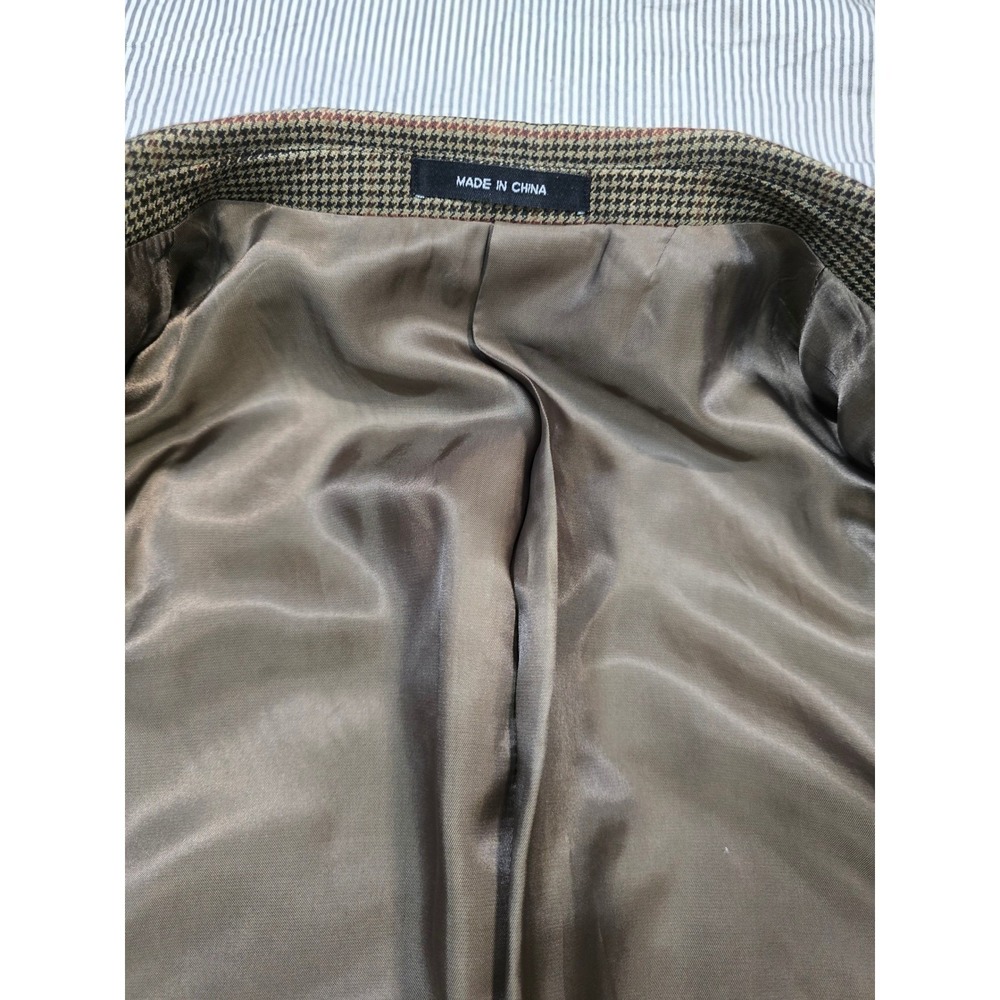 100% Wool IZOD Mens 44S Brown Houndstooth Blazer Woolmark Sport Coat suit - Picture 14 of 16